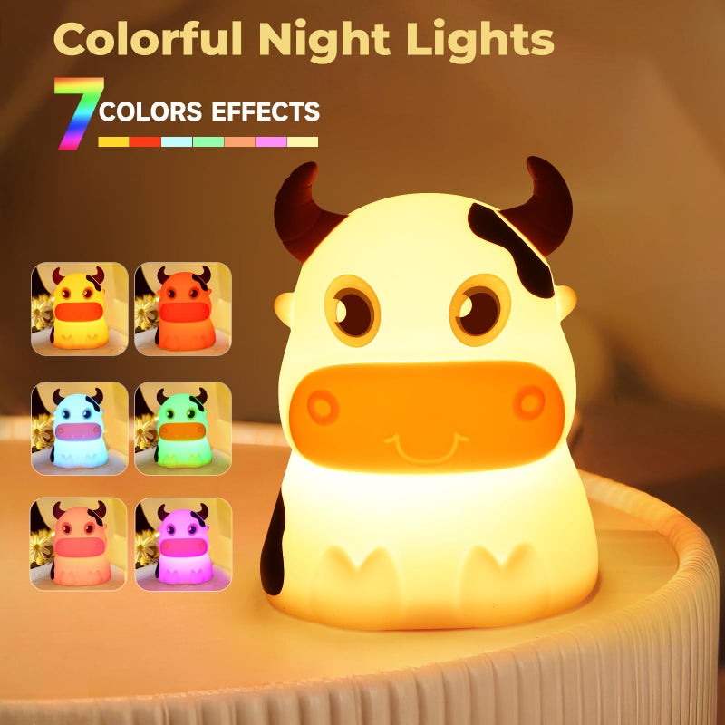AVEKI Night Light for Kids, Portable Tap Control Rechargeable Nightlight Lamp, Color Changing, Silicone Cute Muti Color Cow Night Lamp Bedroom Decor for Infant or Toddler (Cows-USB) - Image 2